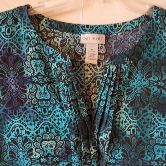 Catherines 3X Blue and Black 3/4 Sleeve Blouse Excellent Condition Silky Look - Picture 6 of 12